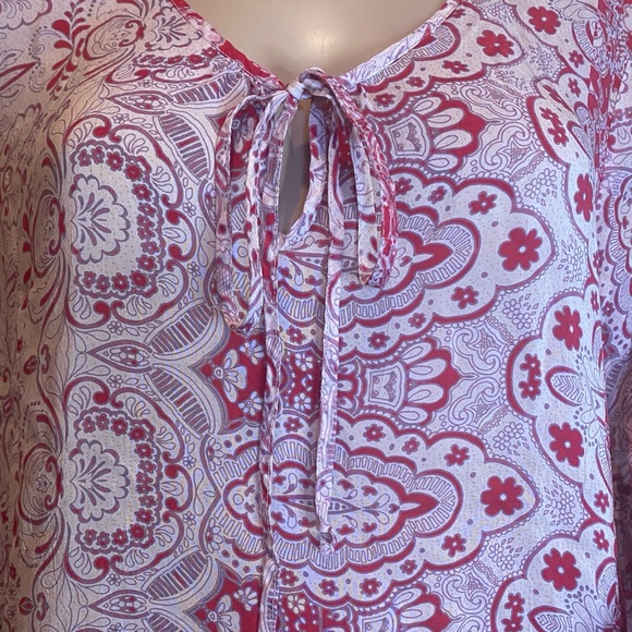 Johnny Was Semi-Sheer Loose Popover Tunic Blouse Floral Paisley Print Medium EUC - Picture 2 of 6